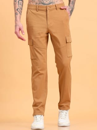 Men Cotton Regular Fit Cargo Trousers, KHAKI-34 / Khaki