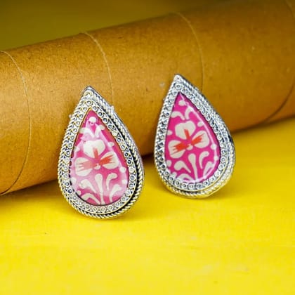 Oxidized Silver Ruby Gemstone Dangle Earrings For Girls & Women