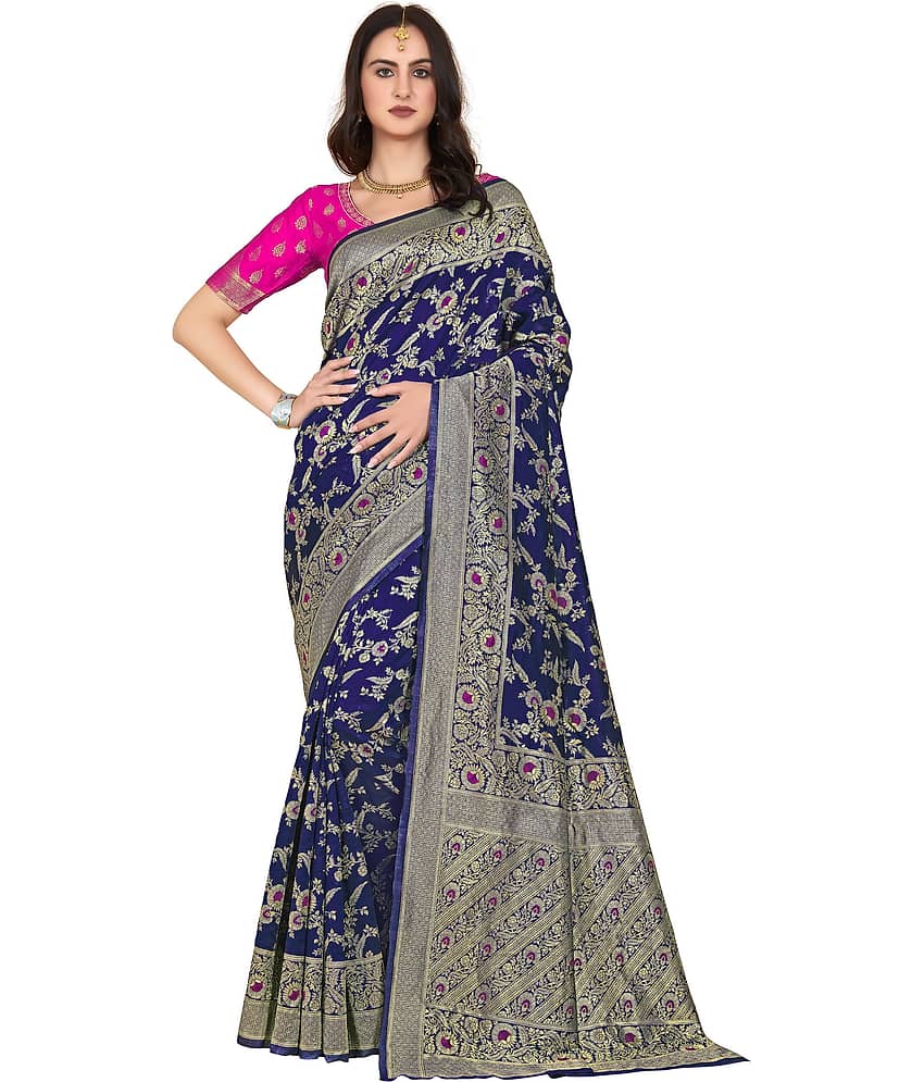 Sariya Jacquard Woven Saree With Unstitched Blouse Piece ( Blue )