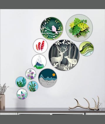 Saf Wood Beautiful modern art round shape design Wall Sculpture Multi - Pack of 11