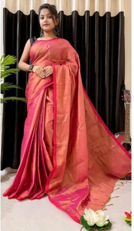 Beautiful Tissue Saree With Blouse Piece For Women
