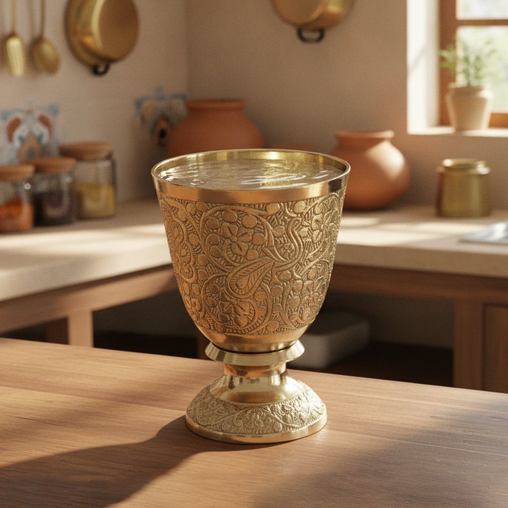 Brass Drinking Glass | Brass Water Glass | Traditional Brass Tumbler for Drinking Water & Gifting, Height : 4 Inch (ZMAS268 H)