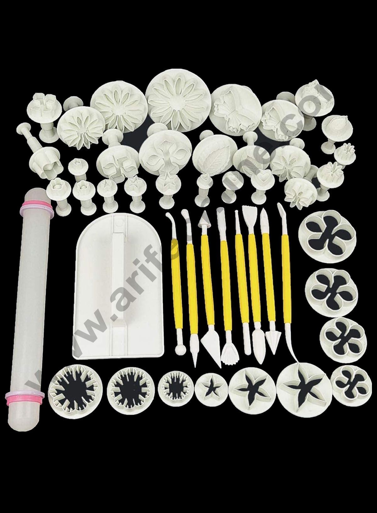 Cake Decor 46 Pieces Fondant Suite Cake Decorating Tools Plunger Cutters Tools with Double Headed Modeling Tools & Rolling Pin And Cake Smoother