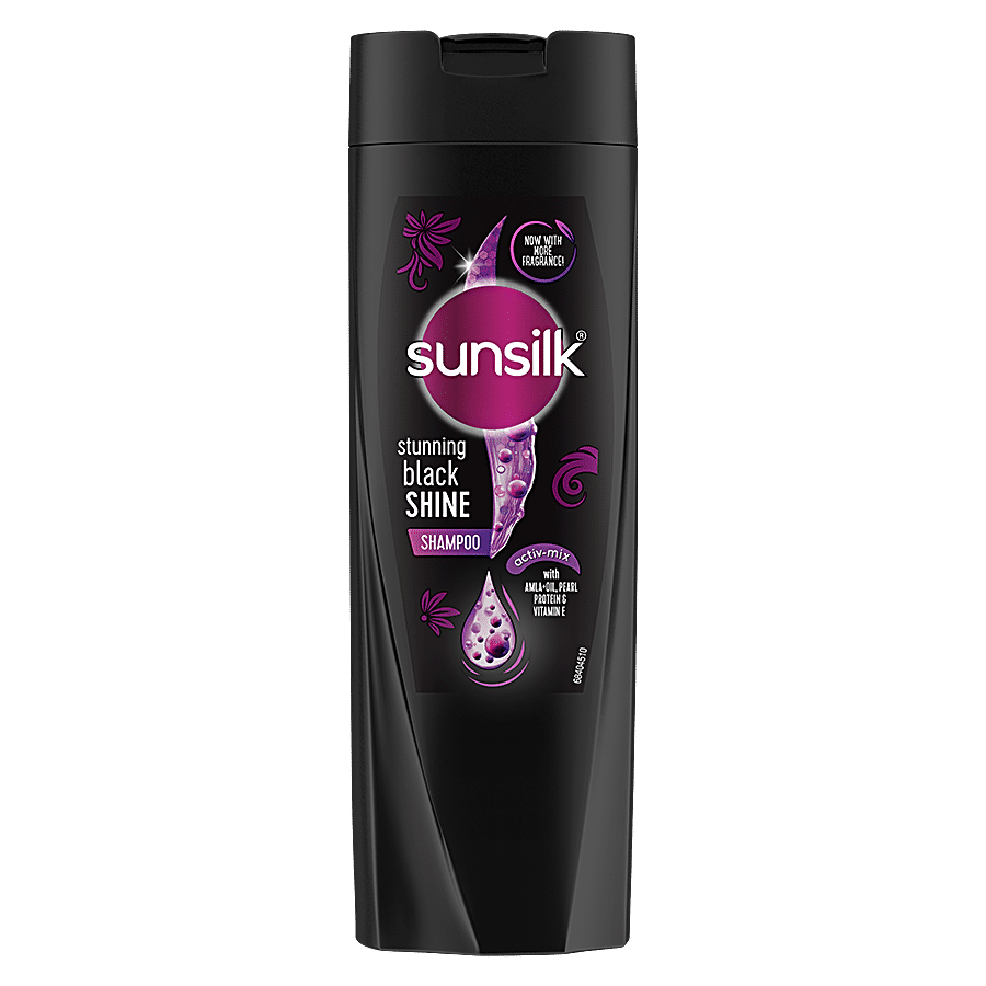 Sunsilk Stunning Black Shine Shampoo - With Amla + Oil, Pearl Protein & Vitamin E, For Long Lasting Shine, 80 Ml