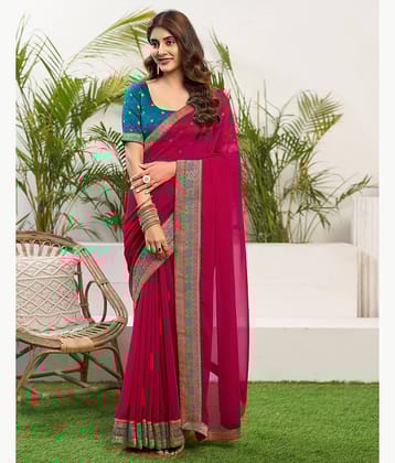 Satrani Georgette Solid Saree With Unstitched Blouse Piece ( Pink )
