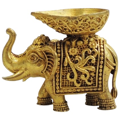 Brass Elephant Diya Showpiece | Temple Lighting Decor, Height : 2 Inch (BSMAS1913 C)