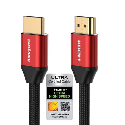 Honeywell HDMI Cable 2.1 with Ethernet, 8k@60Hz, 4k@120Hz UHD Resolution, 2 Mtr(6.6ft), 48 GBPS Transmission Ultra High Speed, Dolby DTS, eARC,3D,Male-to-Male,Compatible with all HDMI-Enabled Devices Honeywell HDMI Cable 2.1 with Ethernet, 8k@60Hz, 4k@12 Honeywell HDMI Cable 2.1 with Ethernet, 8k@60Hz, 4k@120Hz UHD Resolution, 2 Mtr(6.6ft), 48 GBPS Transmission Ultra High Speed, Dolby DTS, eARC,3D,Male-to-Male,Compatible with all HDMI-Enabled Devices Honeywell HDMI Cable 2.1 with Ethernet, 8k@60Hz, 4k@12