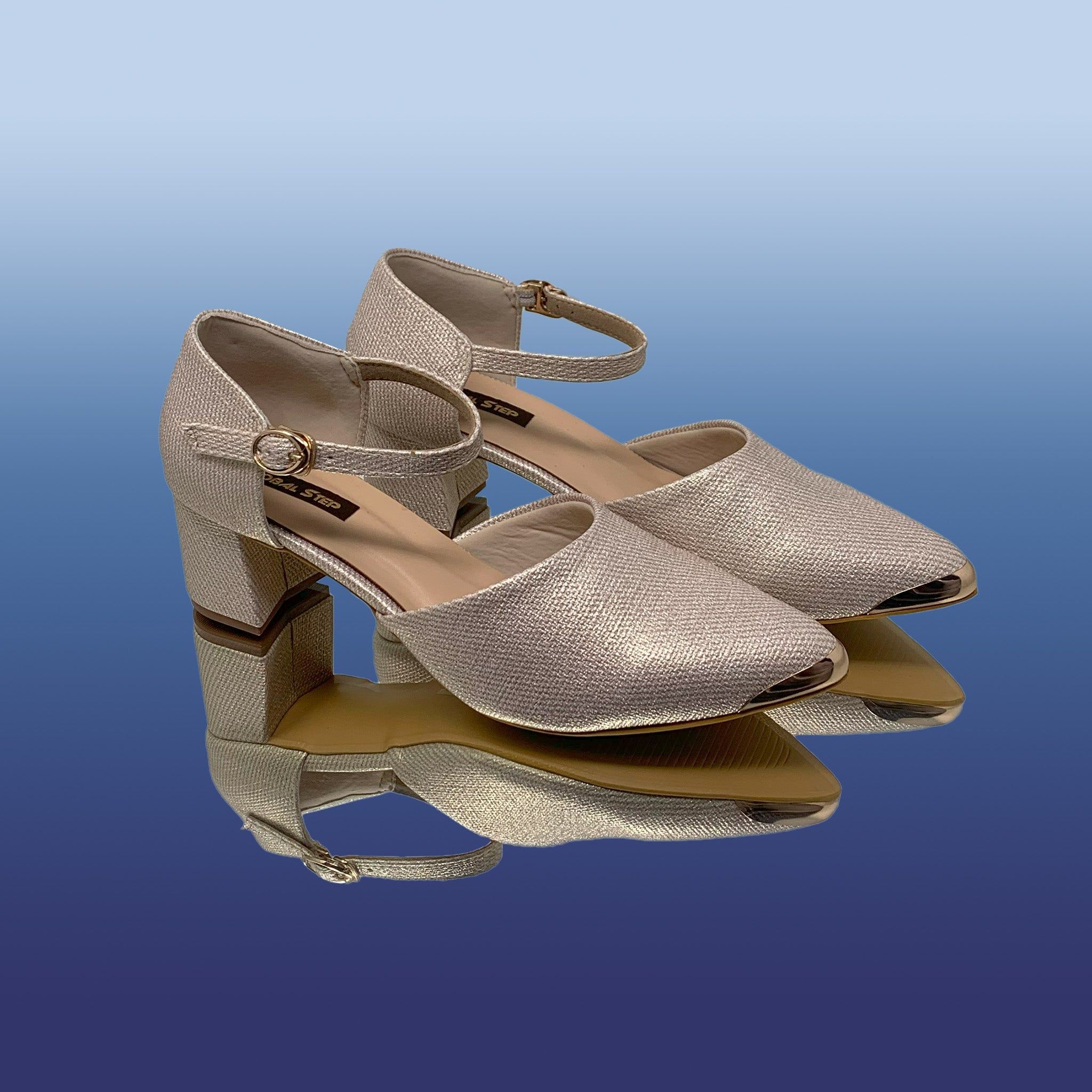 Glossy Textured Block Heels-Gold / 36