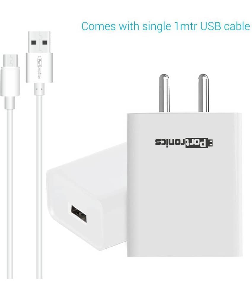Portronics Adapto 62:2.4 A Charger With Single USB Port ,White (POR 1062)