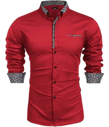 WEBRIC Cotton Blend Regular Fit Solids Full Sleeves Men's Casual Shirt - Red ( Pack of 1 )