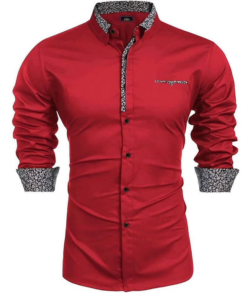 WEBRIC Cotton Blend Regular Fit Solids Full Sleeves Men's Casual Shirt - Red ( Pack of 1 )