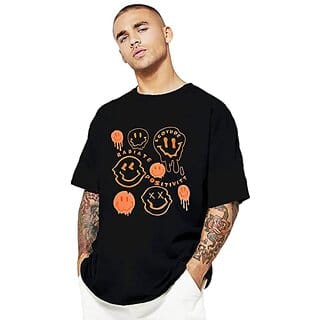 Leotude Men Black Printed Cotton Blend T-Shirt