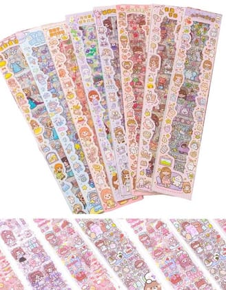 Cute Cartoon Character and Aesthetic Washi Sticker Sheets (Multicolor) | Creative DIY Journaling & Craft Supplies