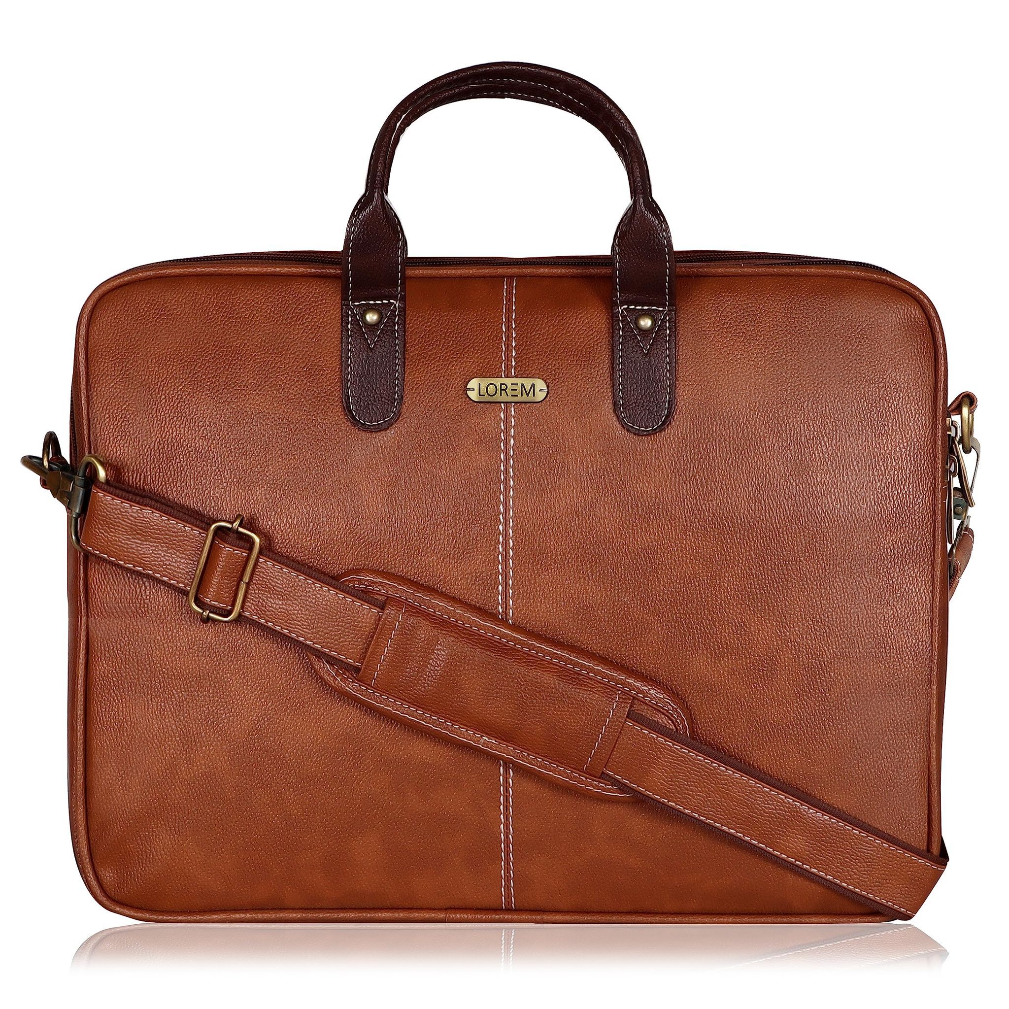 LOREM Tan Color faux leather 10L Laptop Messenger Bag For Men & Women New BG69