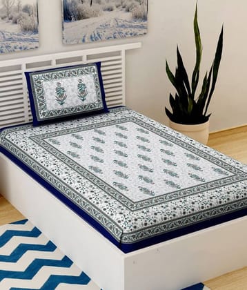Uniqchoice Cotton 1 Single Bedsheet with 1 Pillow Cover ( Blue )