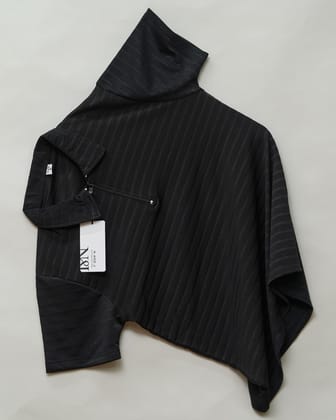 Black | Jacquard Knit Textured | Polo Zipper T-Shirt-M