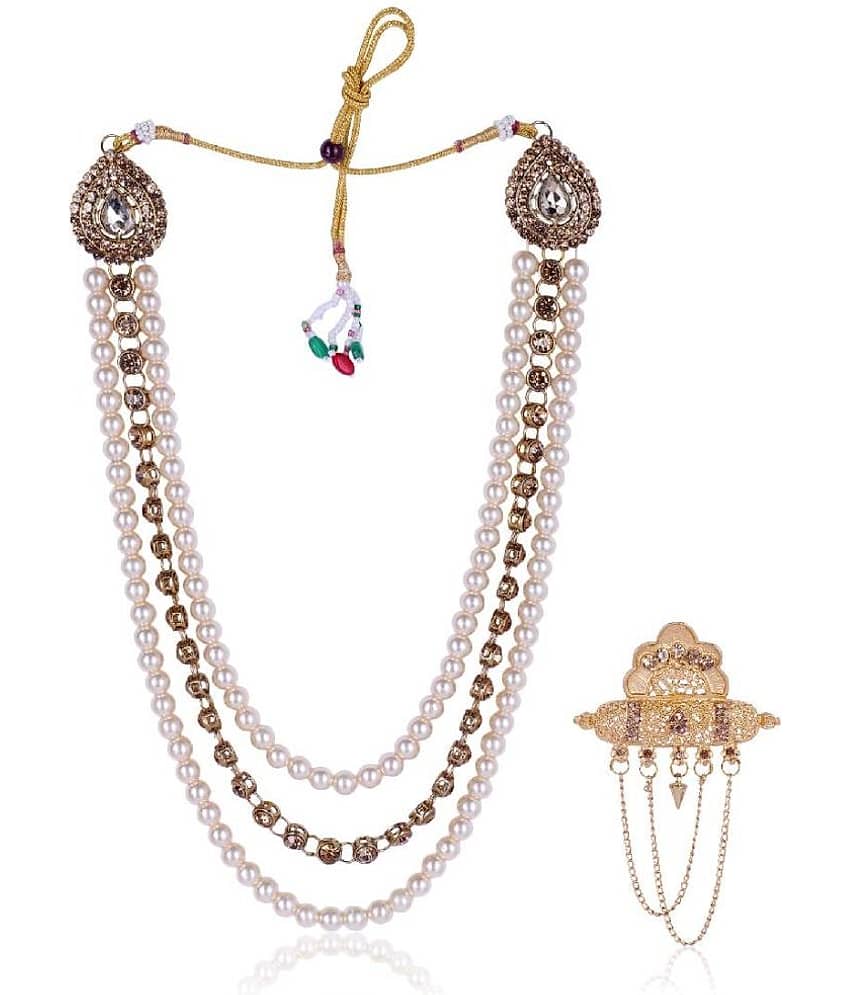 JDulha groom sherwani Necklace/Moti Mala for Men for wedding | Groom Mala and Brooch Set