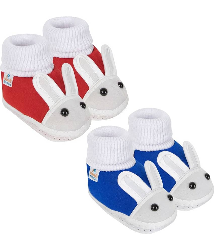 Neska Moda Set of 2 Pair Baby Boys & Baby Girls Rabbit Face Cotton Booties For 12 to 24 Months (Red,Blue)