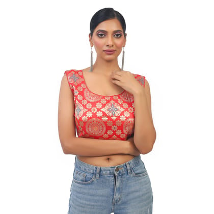 TheHangr Red Cotton Golden Banarsi Print Blouse - 34 TheHangr Red Cotton Golden Banarsi Print Blouse - 34