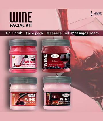 Luster Wine Facial Kit - Facial Scrub, Massage Cream, Skin Gel, Face Pack- Facial Kit 500 mL Pack of 4