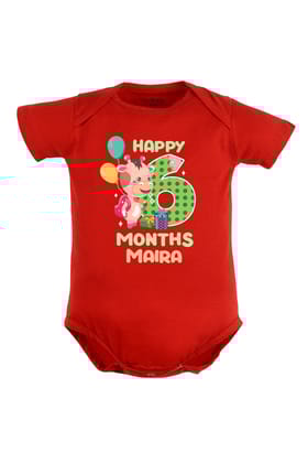 Six Month Milestone Baby Romper | Onesies - Giraffe w/ Custom Name-Baby Romper / Red / 0-3 Months