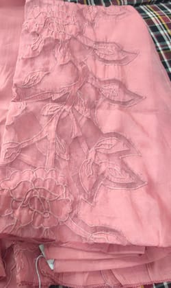 Womens Pink Embroidered 3-Piece Suit Fabric with Checkered Design