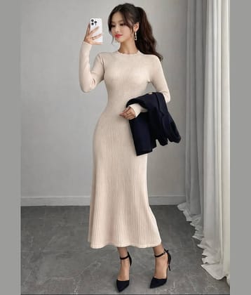Traquila Women Cotton Blend Bodycon Dress ( Cream )