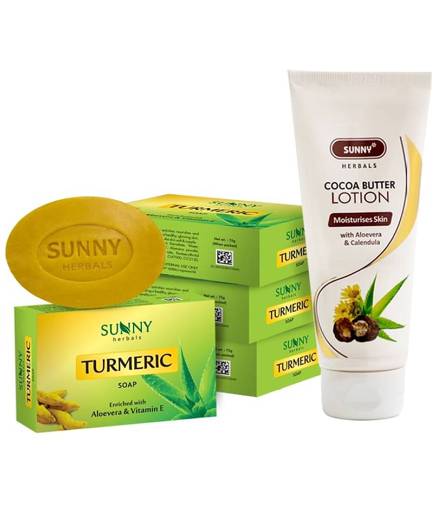 SUNNY HERBALS Cocoa Butter Body Lotion 100ml and Turmeric Soap (75g*4)300 g
