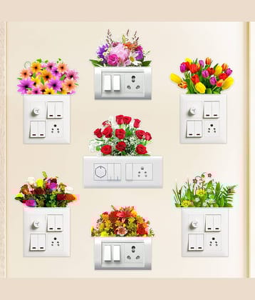 Zyozi Switch Board Stickers | Stickers Decorations for Wall | Flower Wall Sticker | Flower Theme Wall Stickers for Decorations (Pack of 7)