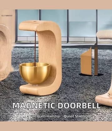 Wooden Magnetic Door Bell Chime – Brass Shopkeeper Entry Alert for Small Doors, Wall Mount Classic Sound Bell, Decorative Vintage Doorbell for Home, Office & Store Use