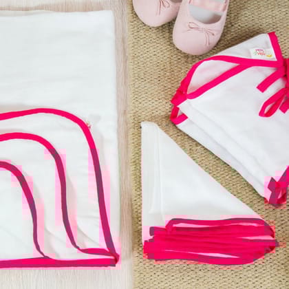 IVEI Gift Set for Newborn children - 3 Nappies, 3 Napkins, and 1 Towel - Pink
