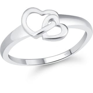 Vighnaharta Cute Double Heart CZ Rhodium Plated Ring for Women  [VFJ1633FRR7]