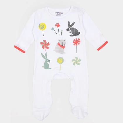 Cuddle Unisex Comfy Sleep Suit with Booties-4-6 M / White