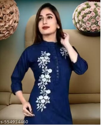 DENIM LONG KURTI WITH EMBRIODERY