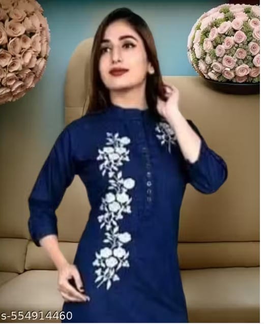 DENIM LONG KURTI WITH EMBRIODERY