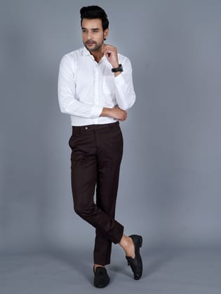 QVERR Slim Fit Men Brown Trousers
