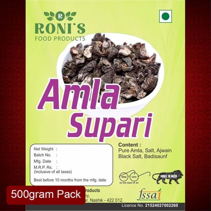 Roni's Amla Supari (500g) | Salted and Dried Amla Mouth Freshener | Natural Mukhwas | Digestive After-Meal Snack