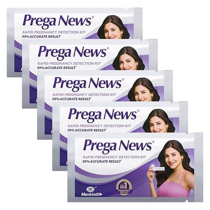 Prega News Test Kit | One Step Urine Hcg Pregnancy Test Kit Device | 99% Accurate Results In 5 Mins | Indias No 1 Pregnancy Kit | Pack Of 5 Kits.