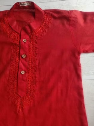 Embroidered Malmal Kurta | Red | Newborn to Adult-1-2Y