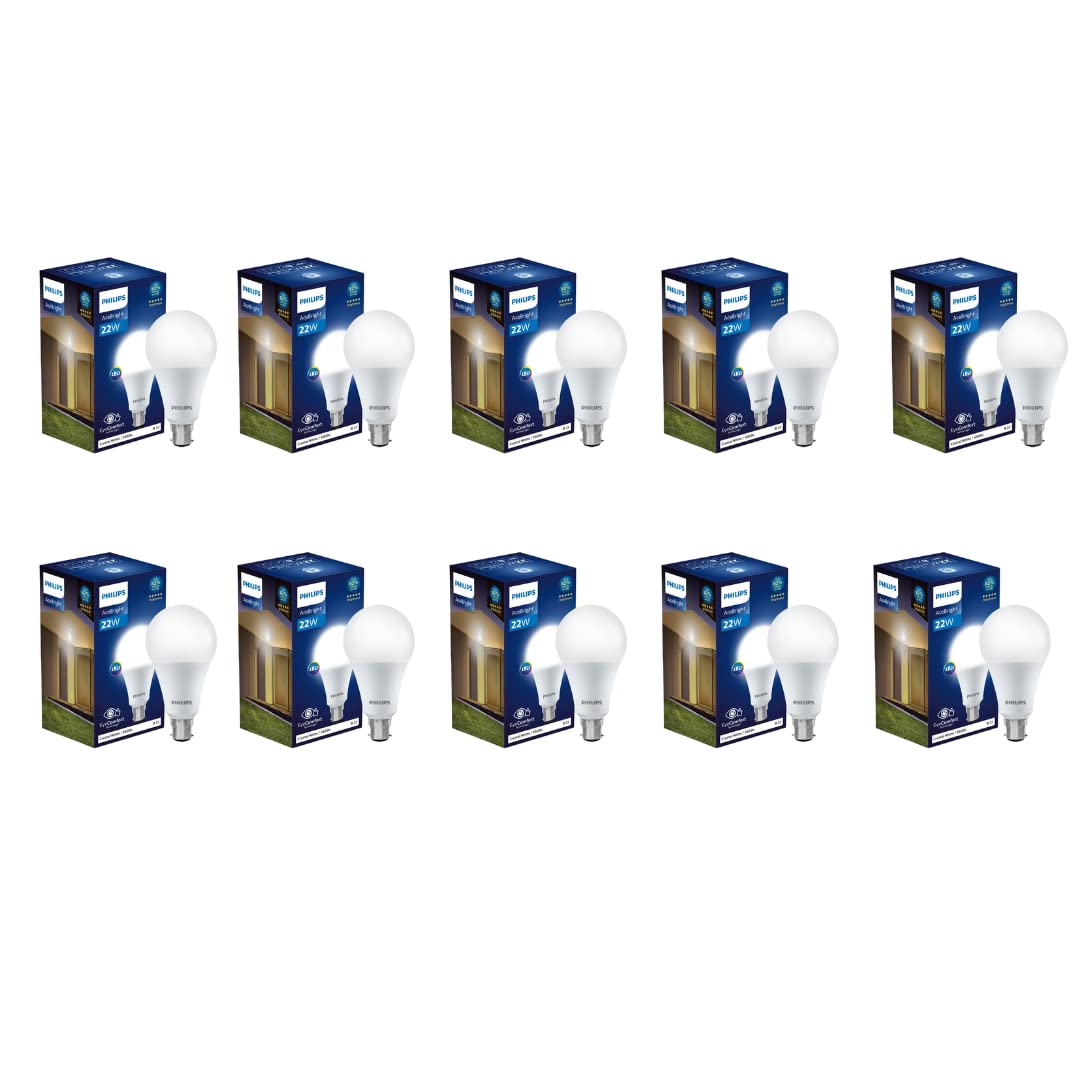 Philips 26W B22 AceBright High Wattage LED Bulb | Crystal White Light | Pack of 10 | Energy-Efficient Bulb for Home & Office