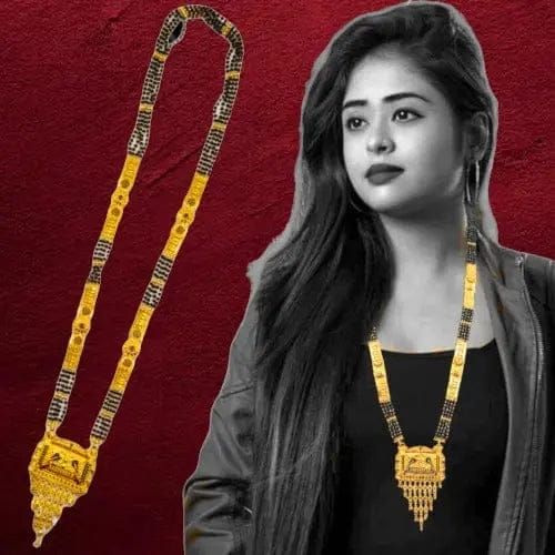 One-Gram Gold-Plated Black Bead Mangalsutra with Peacock Pendant