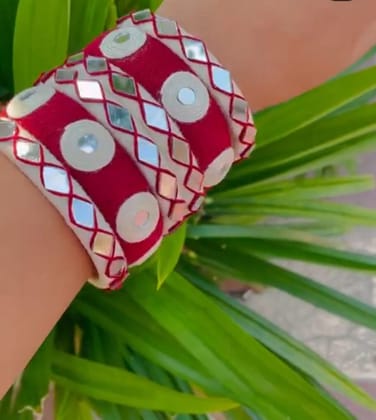MAROON HAND CRAFTED AND MIRROR WORK BANGLES FOR EVERY TRADITIONAL EVENTS Size 2.6 MAROON HAND CRAFTED AND MIRROR WORK BANGLES FOR EVERY TRADITIONAL EVENTS Size 2.6