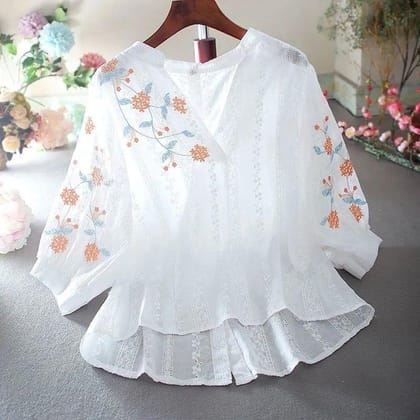 Light, Breezy & Beautiful – Embroidered Tunic Top-S