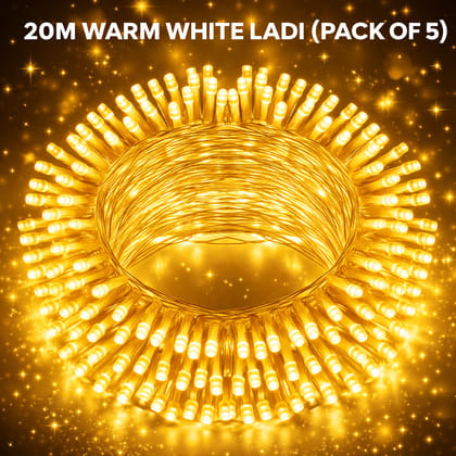 SPARKWORLD 20 Meter Yellow LED Ladi String Lights (Pack of 5) | Decorative Fairy Lights for Diwali, Wedding, Party, and Home Decor