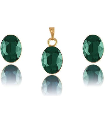 Crystal Pendant and Earrings Set for Women & Girls (Green)