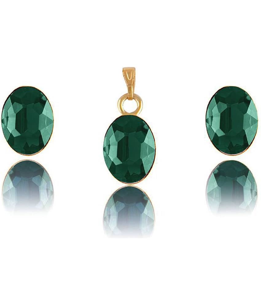 Crystal Pendant and Earrings Set for Women & Girls (Green)
