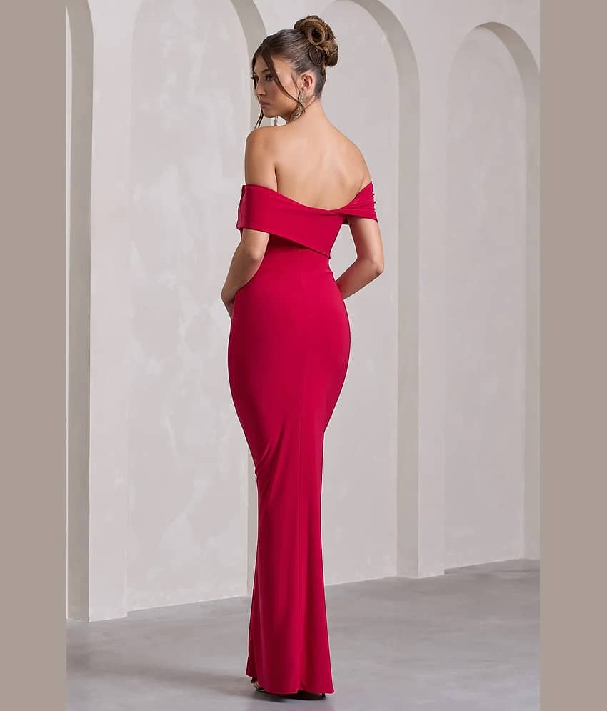 Traquila Women Lycra Solid Bodycon Dress ( Red )