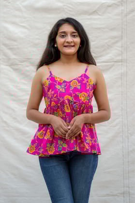 Mary Poppins Pink Floral Spaghetti Cotton Top-XS