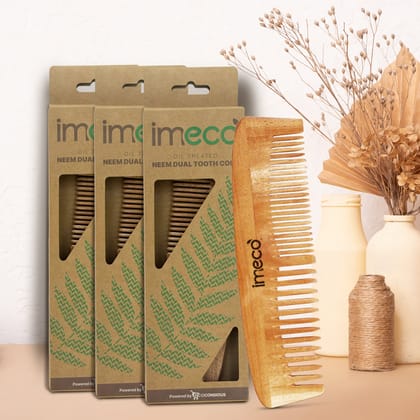 Imeco Neem Wood Dual-Tooth Hair Comb Set (Pack of 3) | Natural Hair Care & Detangling | Daily Grooming Imeco Neem Wood Dual-Tooth Hair Comb Set (Pack of 3) | Natural Hair Care & Detangling | Daily Grooming