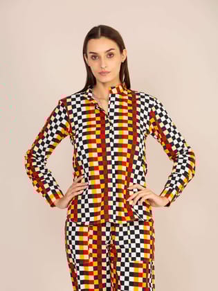 Women'S Premium Poplin Checkered Coord Set-M